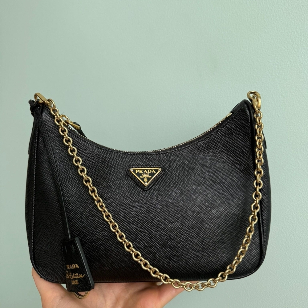 Prada Black and Gold Shoulder Bag with Chain Strap